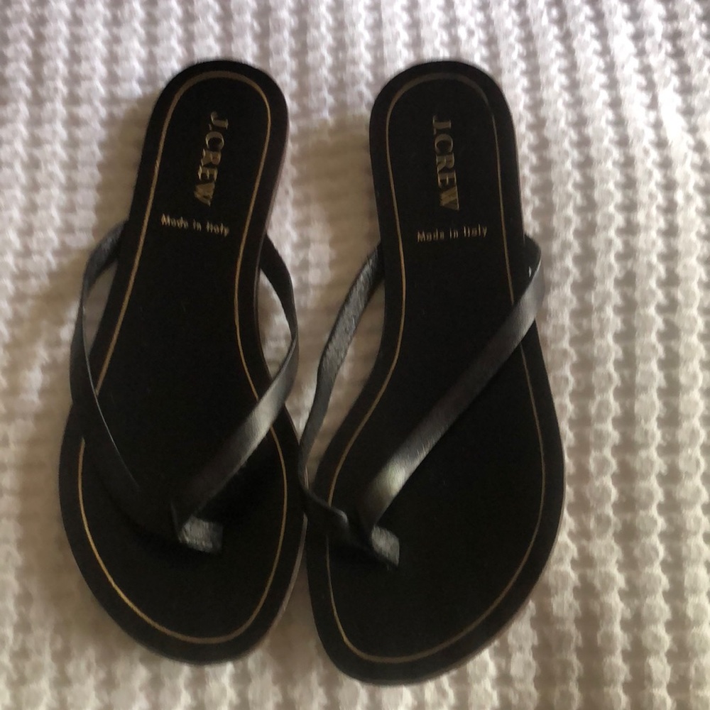J crew tong sandals leather strap made in Italy size 7 black